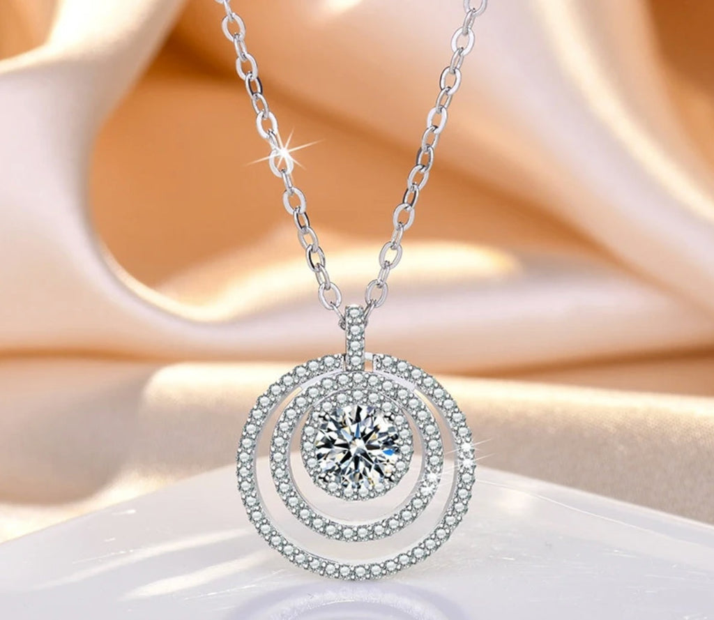 Kette mit Anhänger aus 925er Sterling-Silber, Kristall in Kreisen, 45cm