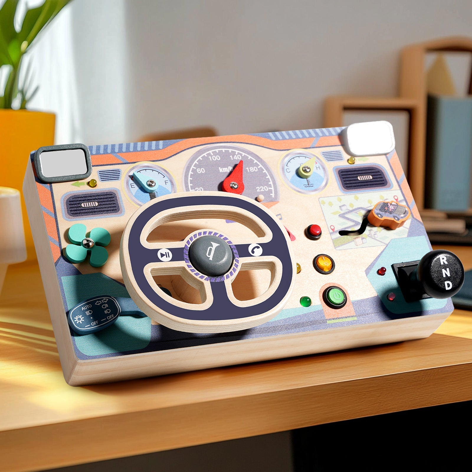 Montessori Holzlenkrad Busyboard – Lichtschalterkasten & Reisespielzeug