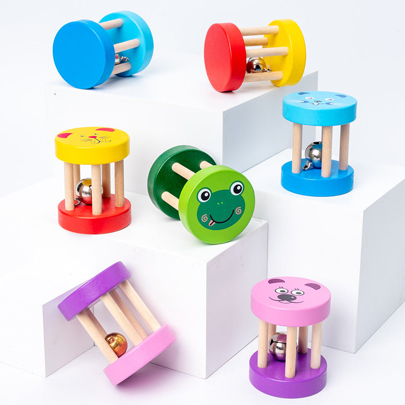Farbige Montessori Kinder Holzrassel - Handglocke mit Kugel – Musikinstrument & Lernspielzeug ab 2 Jahre