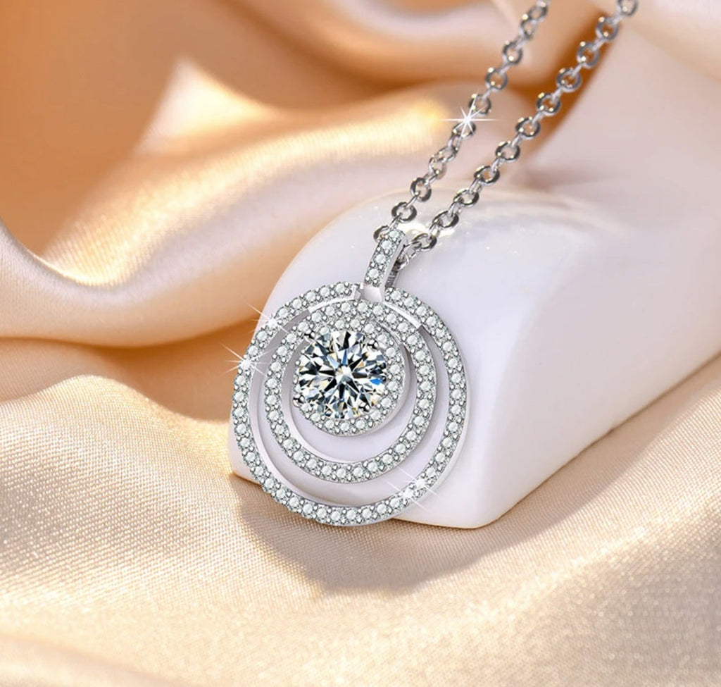 Kette mit Anhänger aus 925er Sterling-Silber, Kristall in Kreisen, 45cm