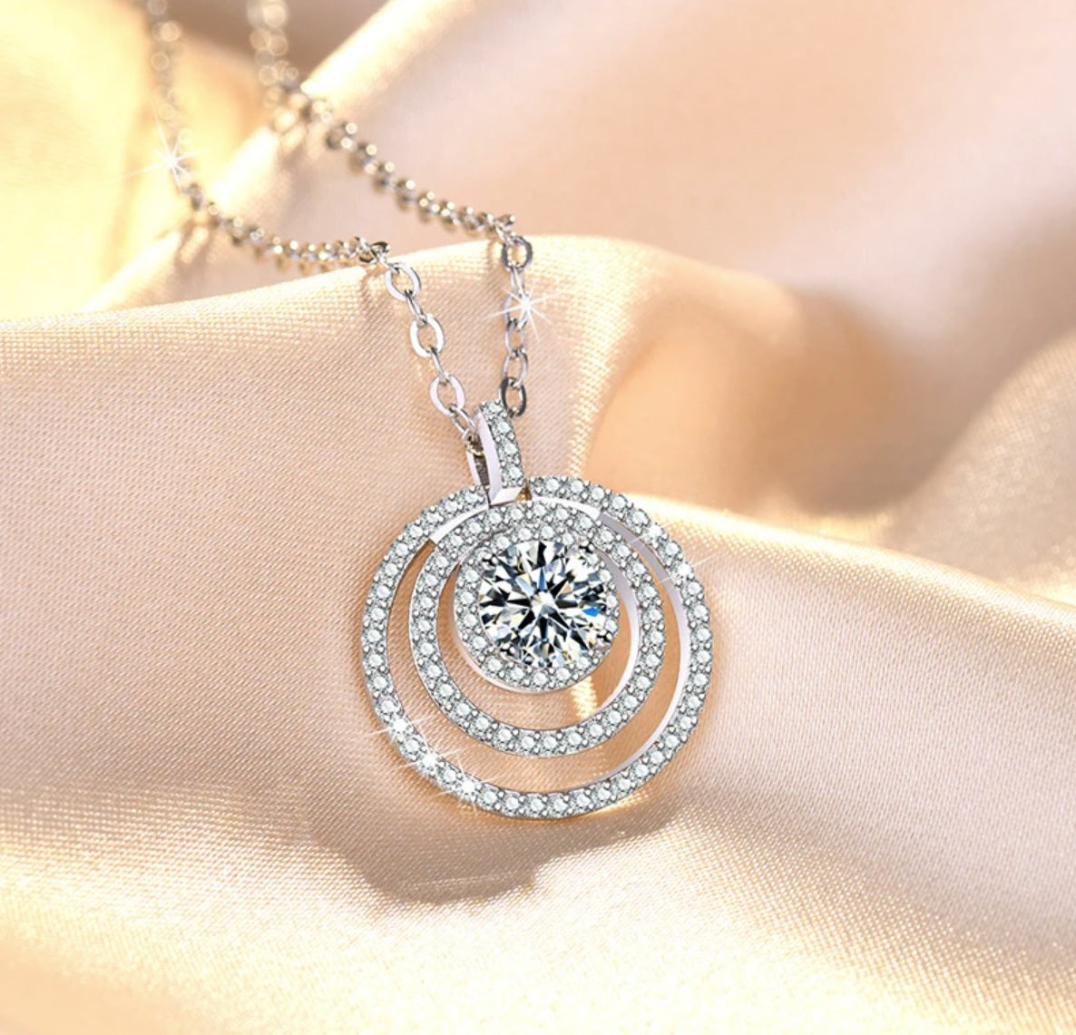 Kette mit Anhänger aus 925er Sterling-Silber, Kristall in Kreisen, 45cm