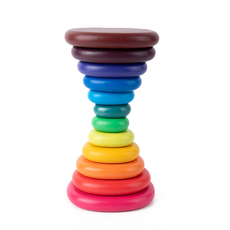 Holz Balance und Stapelsteine Turm - in Regenbogen Farben für Kleinkinder ab 2 Jahre