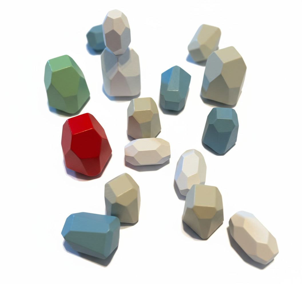 16 farbige Holz Stapelsteine - Kinder Balanciersteine für motorische Entwicklung