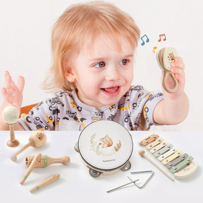 Beliebtes Montessori Holz-Musikinstrument-Set „Eichhörnchen“ – Musikspielzeug für Babys & Kinder | Verschiedene Instrumente, CE-zertifiziert