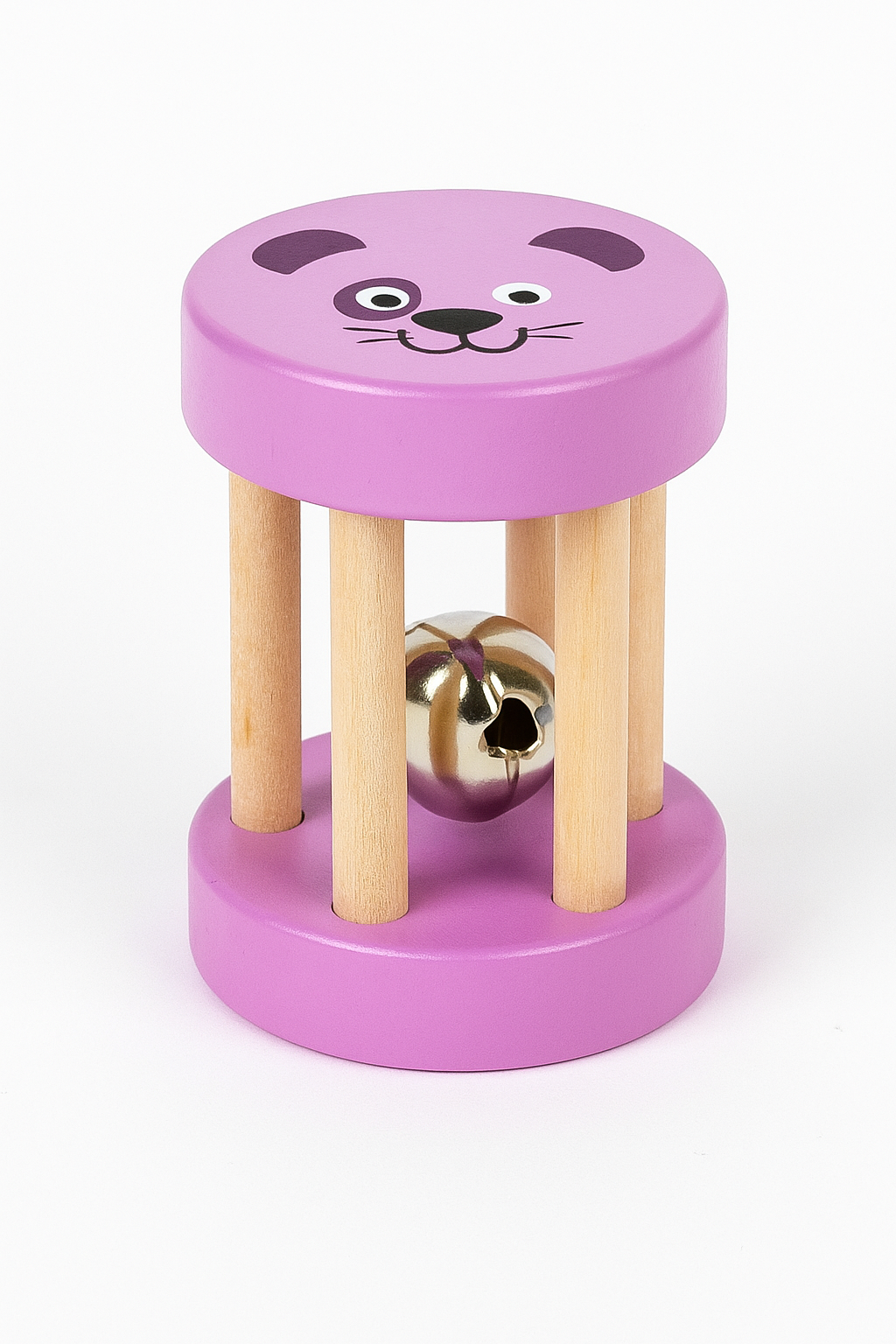 Farbige Montessori Kinder Holzrassel - Handglocke mit Kugel – Musikinstrument & Lernspielzeug ab 2 Jahre
