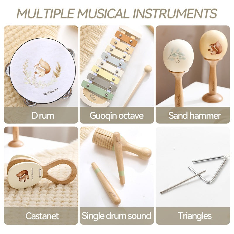 Beliebtes Montessori Holz-Musikinstrument-Set „Eichhörnchen“ – Musikspielzeug für Babys & Kinder | Verschiedene Instrumente, CE-zertifiziert