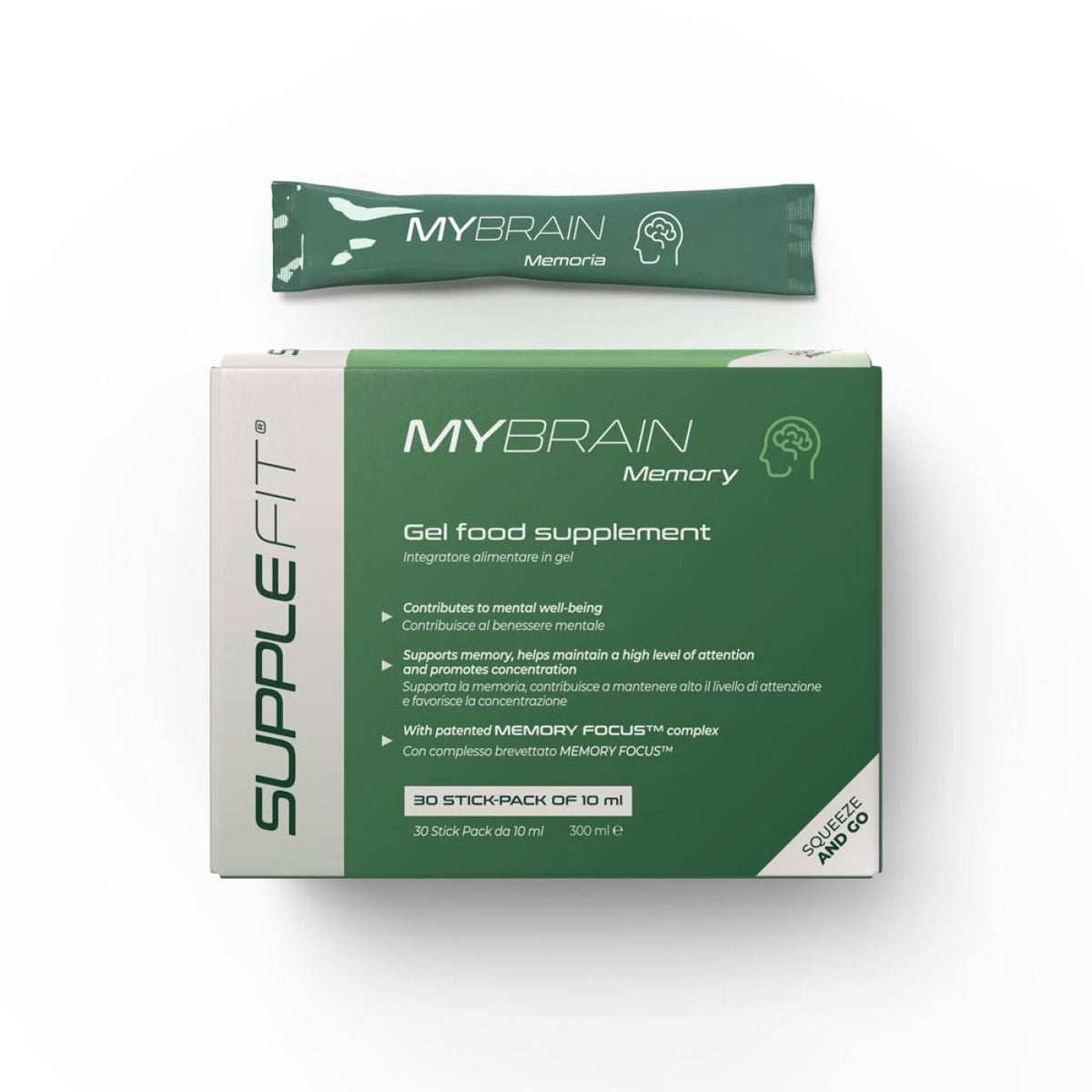 Exciteluxury Supplefit Mybrain Memory Gel Food Supplement Sticks in der Verpackung