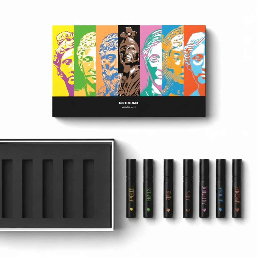 MΨTΟLOGIK Fragrance Discovery Set exklusiv bei EXCITELUXURY – Das luxuriöse Proben-Set von CHOGAN mit allen sieben Extrait de Parfums (7 x 3ml). Enthält die exklusiven Nischendüfte Zeus, Ermes, Apollo, Ares, Afrodite, Medusa und Artemide zum Kennenlernen der gesamten Kollektion.