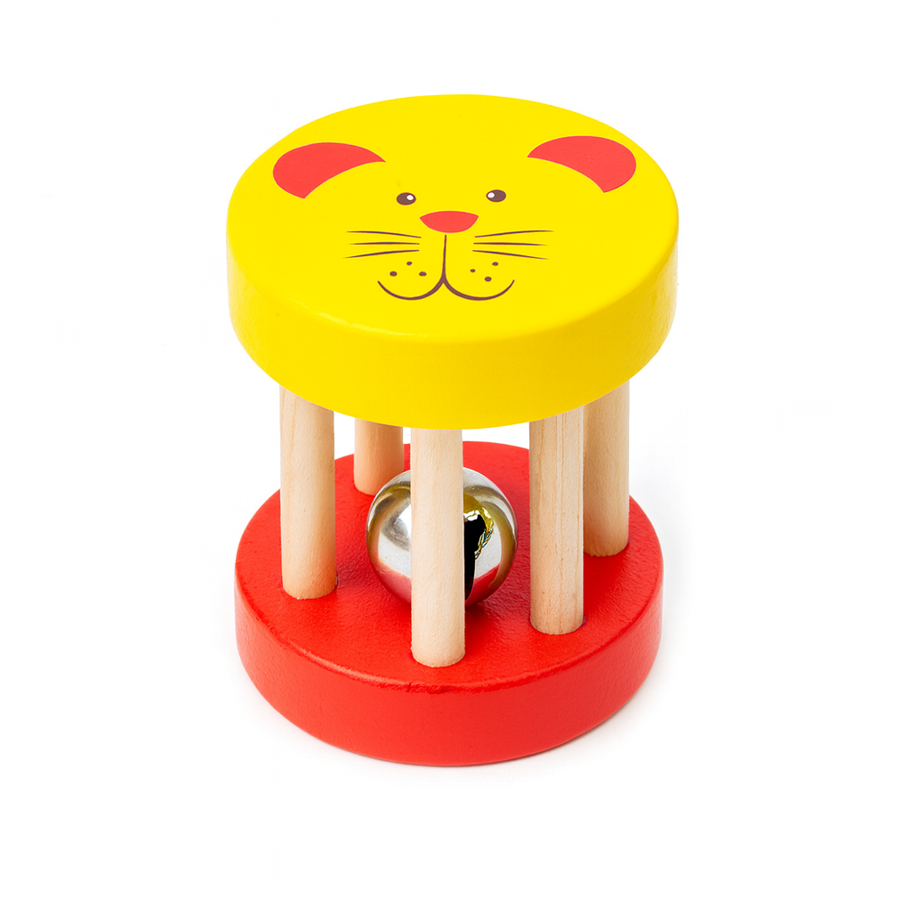 Farbige Montessori Kinder Holzrassel - Handglocke mit Kugel – Musikinstrument & Lernspielzeug ab 2 Jahre