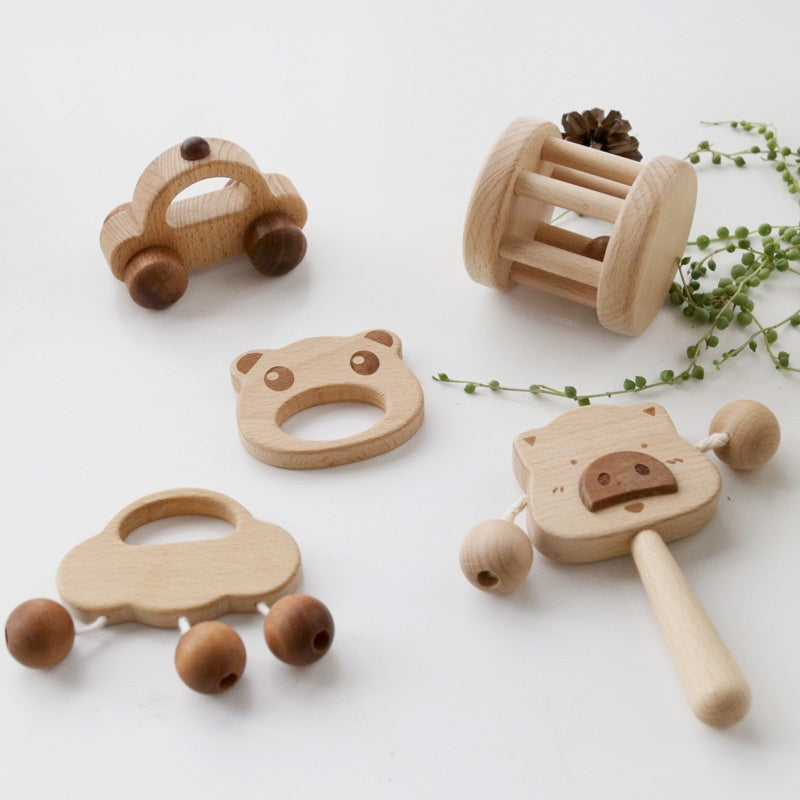 Beste Wünsche Baby Box - Geschenkbox – Rassel, Lern- & Greifspielzeug für Babys (8-in-1 Holzspielzeug)