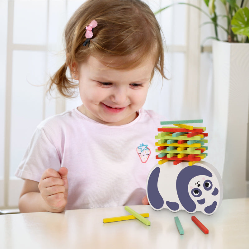 Montessori Balance Sticks – Holz Balance-Spiel mit Panda Wippe für Kinder ab 3 Jahre