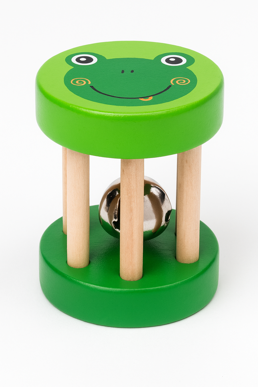 Farbige Montessori Kinder Holzrassel - Handglocke mit Kugel – Musikinstrument & Lernspielzeug ab 2 Jahre