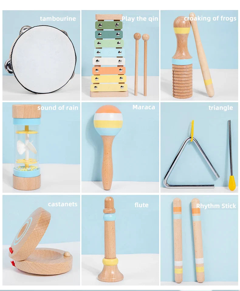 Montessori Holz Instrumenten Set für kleine Klangforscher (6, 8 und 9-teilig)