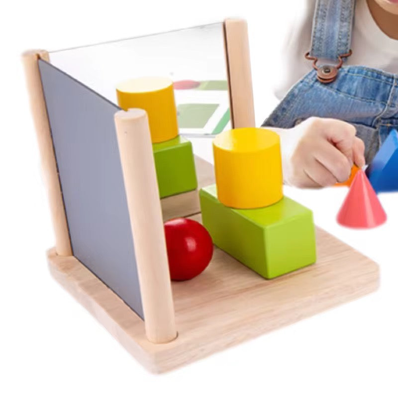 Kinder-Spiegel-Symmetrie-Spiel mit Holzbausteinen Geometrische Formen