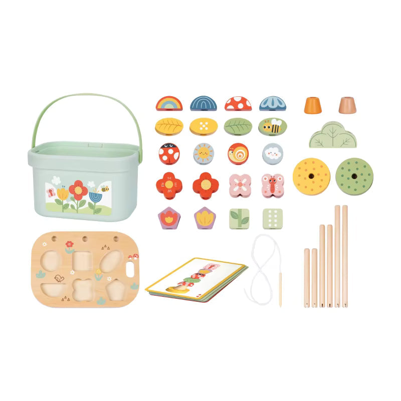 Montessori Holz Wald Steck- Einfädeln und Stapel Set mit Tierfiguren - Lern- & Motorikspielzeug für Kinder