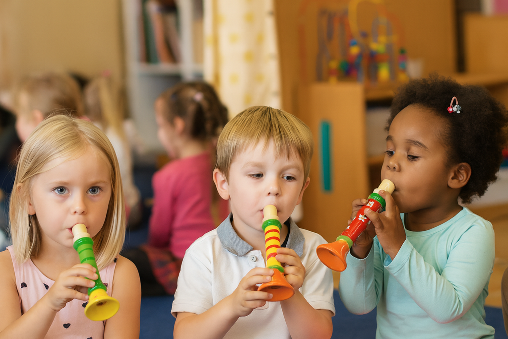 Kleine Kindertröte Trompete aus Holz für Kinder ab 3 Jahre – Blasinstrument im Harmonika-Stil