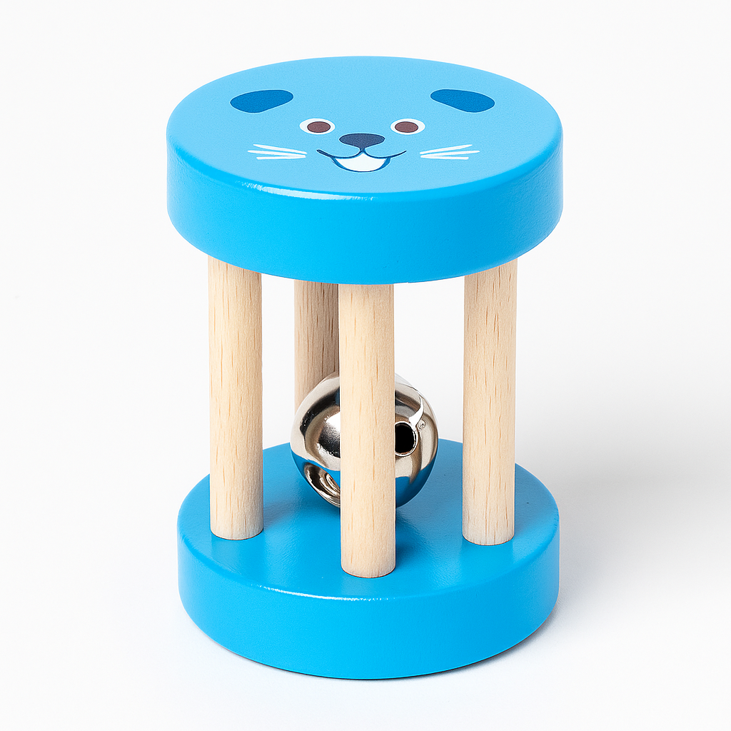 Farbige Montessori Kinder Holzrassel - Handglocke mit Kugel – Musikinstrument & Lernspielzeug ab 2 Jahre