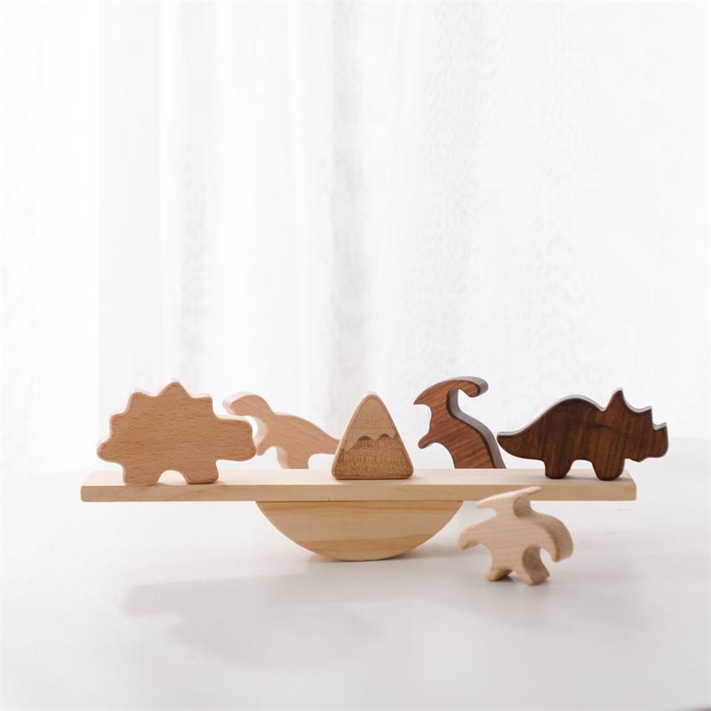 Dinosaurier Block Balancierspiel aus Holz – Multifunktionales Fädel- & Balance-Wippspielzeug