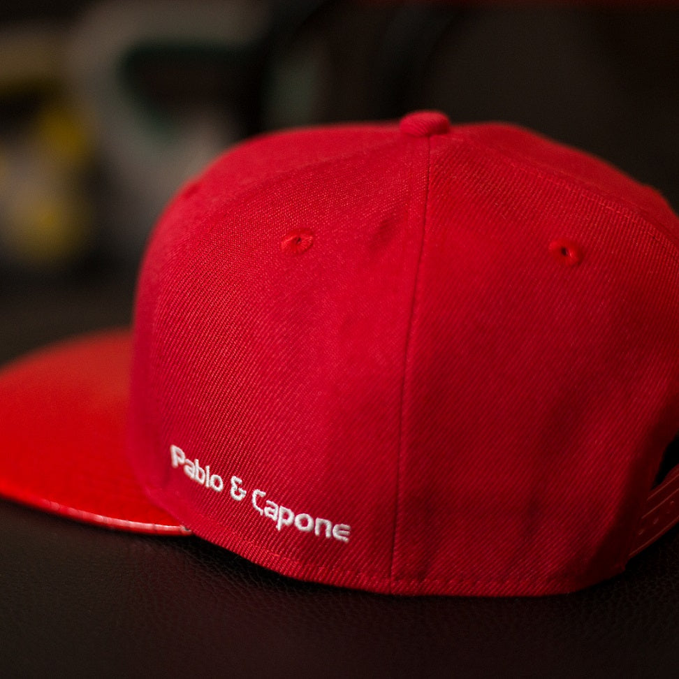 Snapback Cap - Red Leather & White