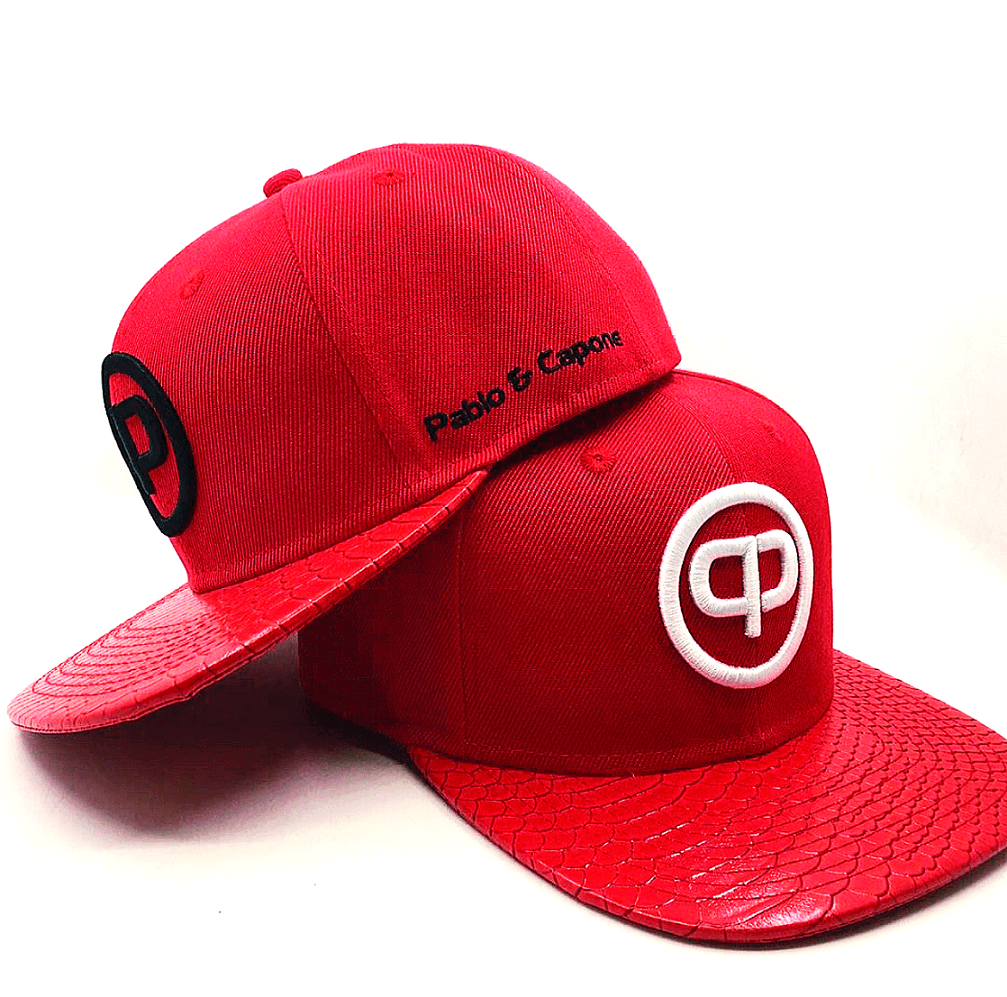 Snapback Cap - Red Leather & White