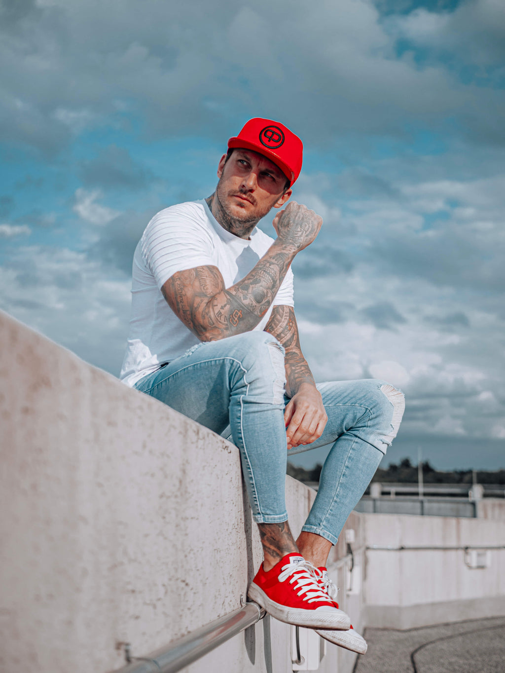 Snapback Cap - Red Leather & Black