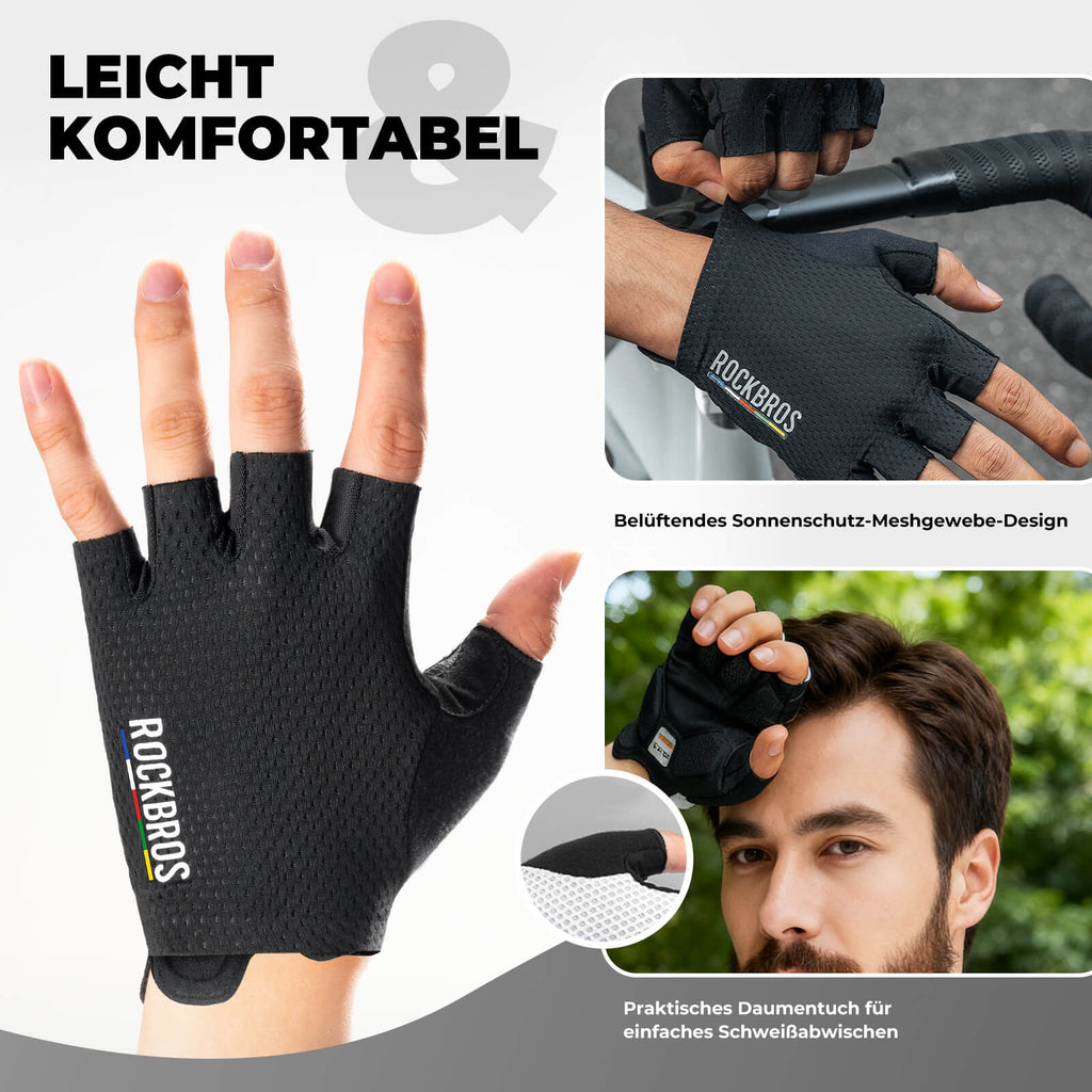 ROAD TO SKY Fahrradhandschuhe Halbfinger SBR Polsterung atmungsaktiv rutschfest