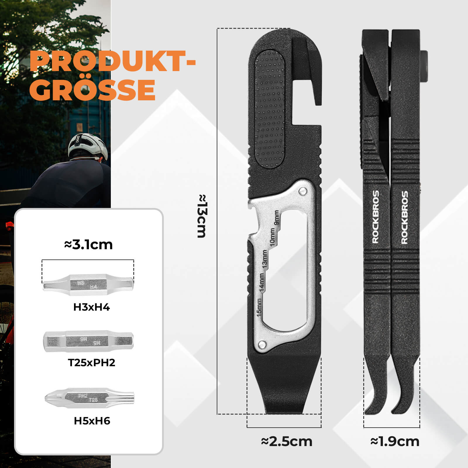16 in 1 Fahrradwerkzeug Mini Tool Set Reifenheber mit Ratschenschlüssel