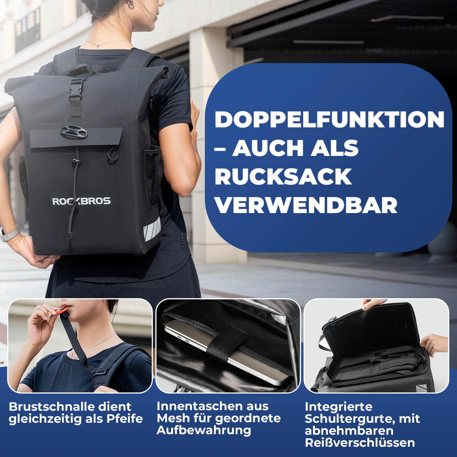 3 in 1 Wasserdicht Gepäckträgertasche Rucksack Umhängetasche 18L