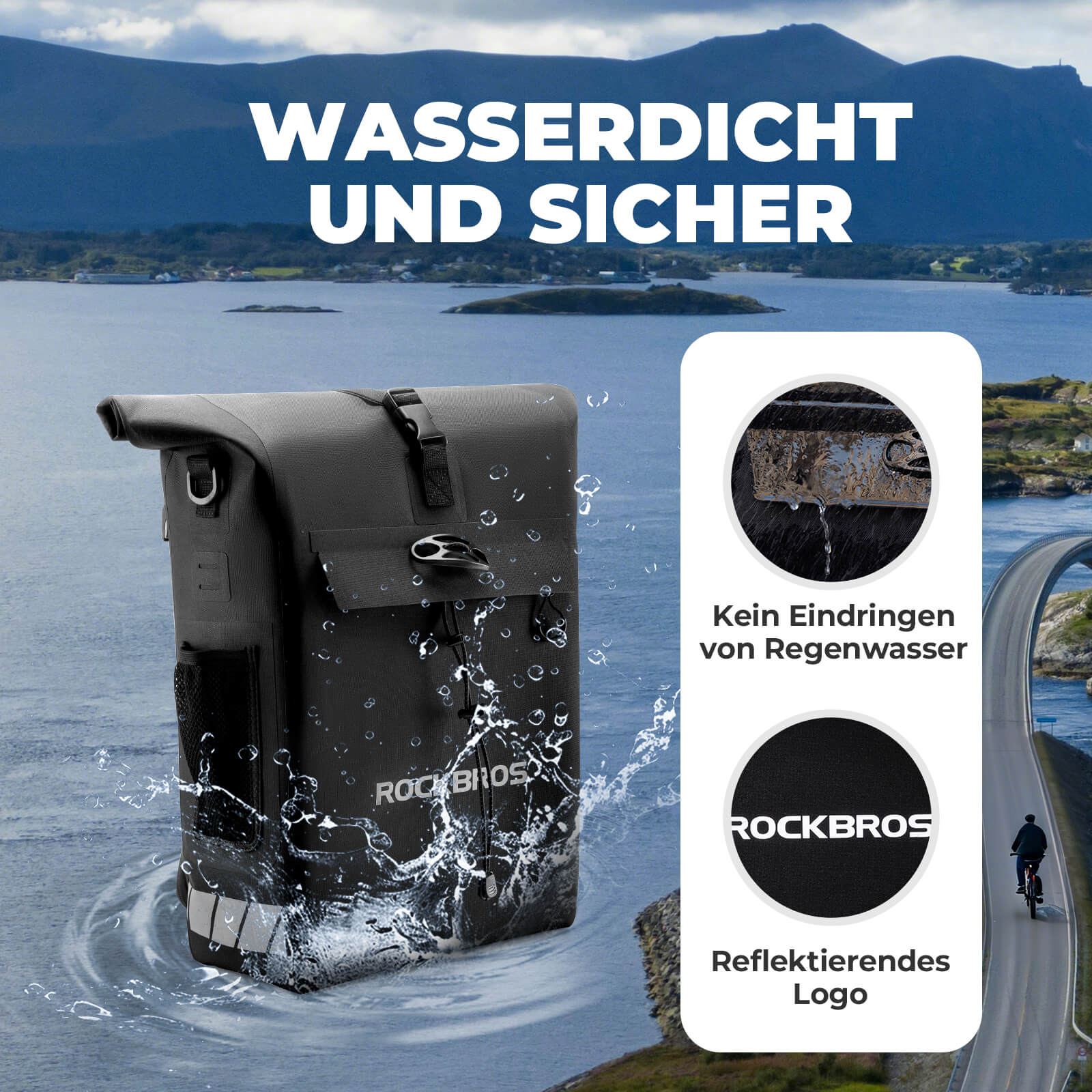 3 in 1 Wasserdicht Gepäckträgertasche Rucksack Umhängetasche 18L