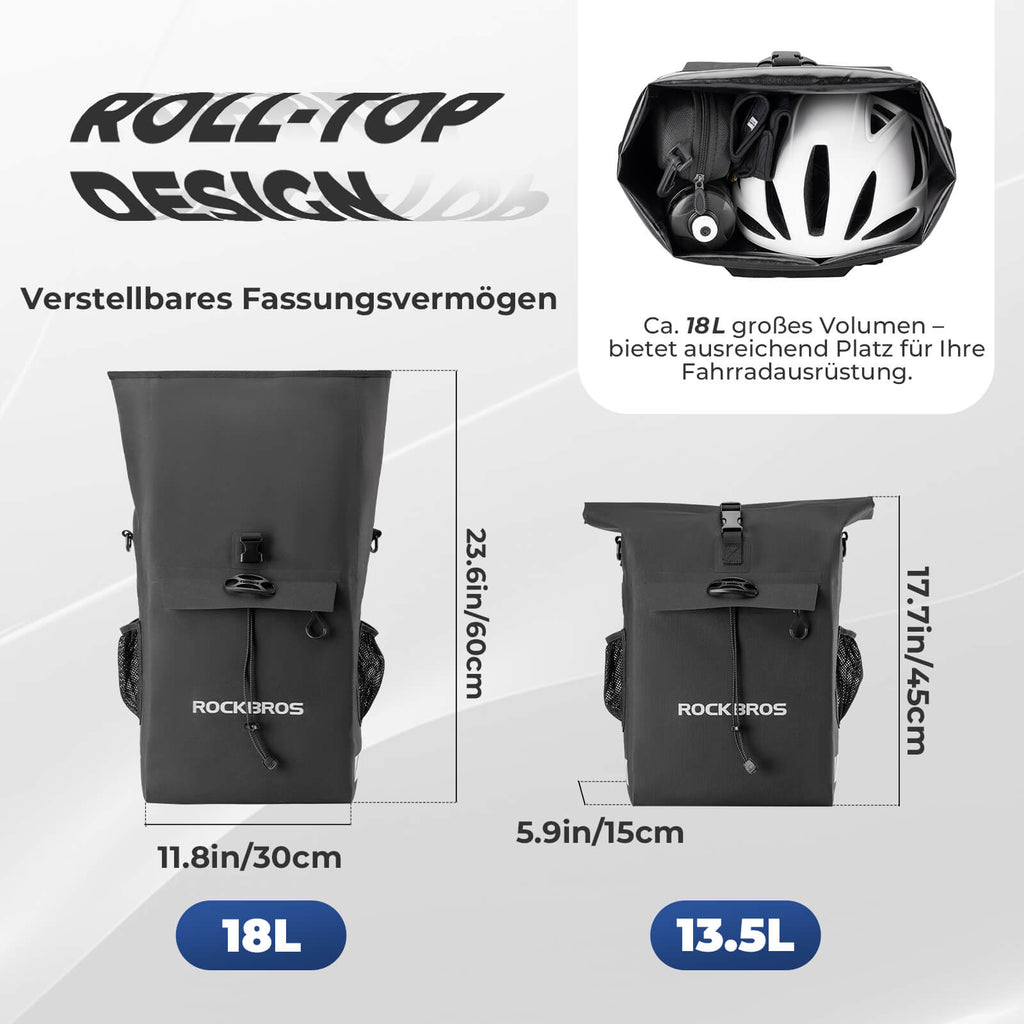 3 in 1 Wasserdicht Gepäckträgertasche Rucksack Umhängetasche 18L
