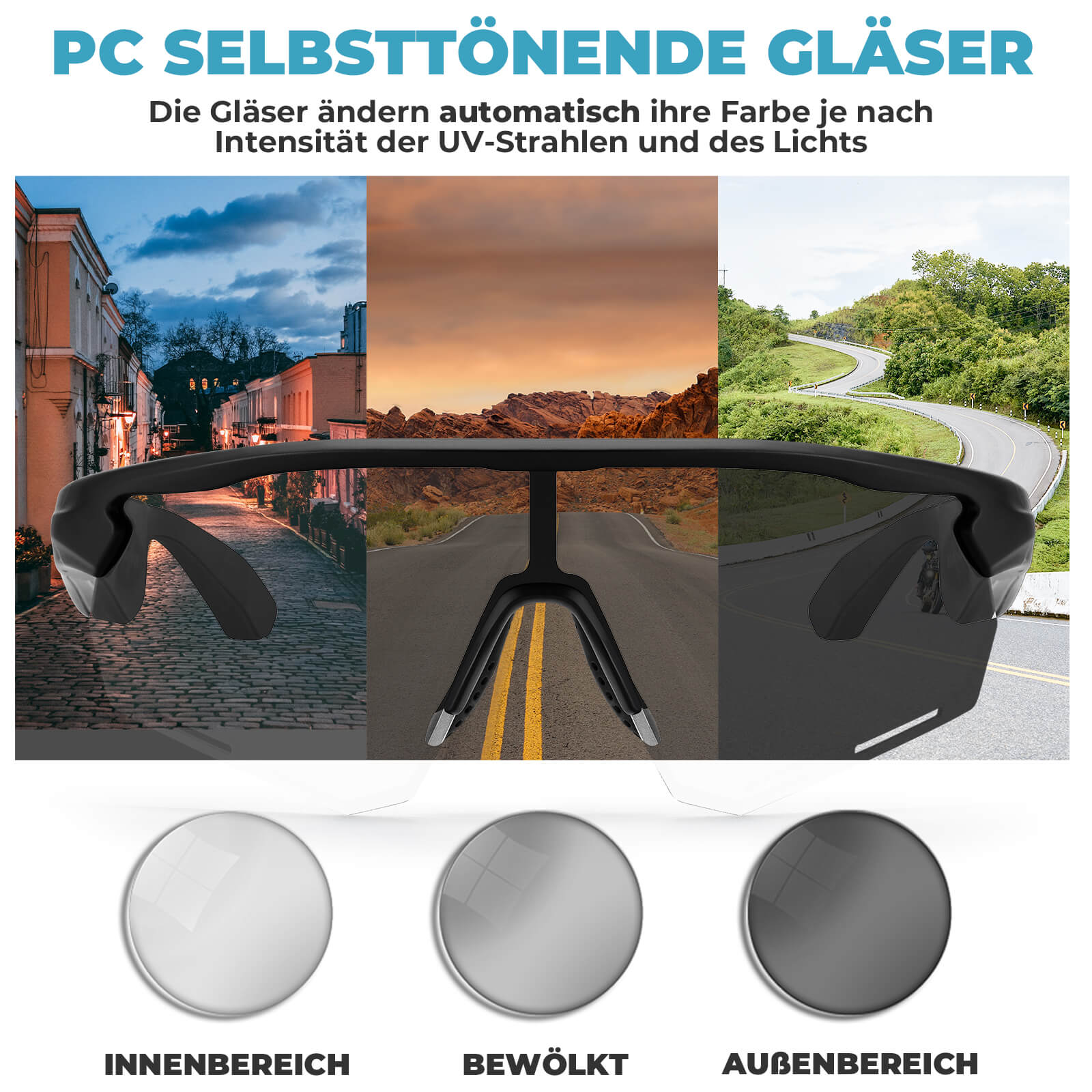 Elektronische Brille Intelligente Fahrradbrille Selbsttönend/Polarisiert