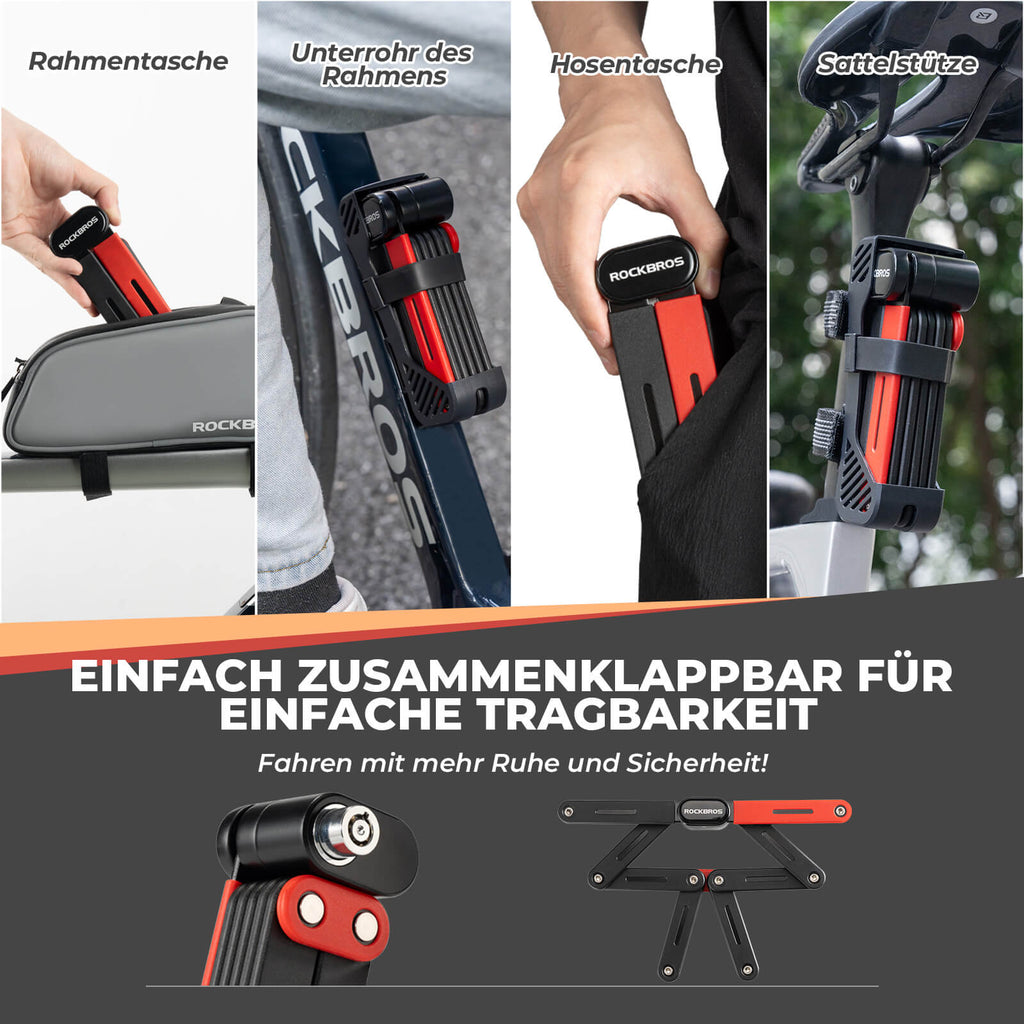 ROCKBROS Fahrrad Klapp-Fahrradschloss Robust Diebstahlschutz mit 2 Schlüsseln