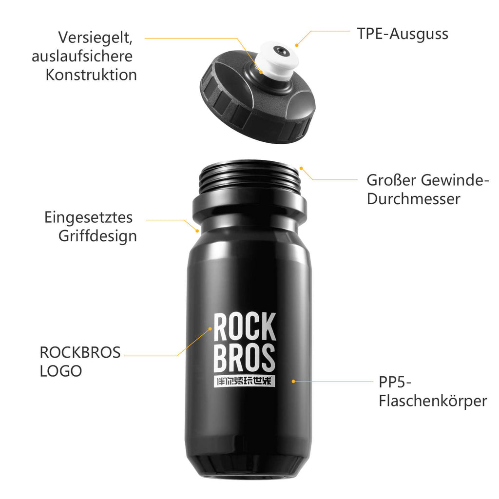 ROCKBROS Fahrrad Wasserflasche 600ml Trinkflasche BPA-Frei Auslaufsichere Flasche