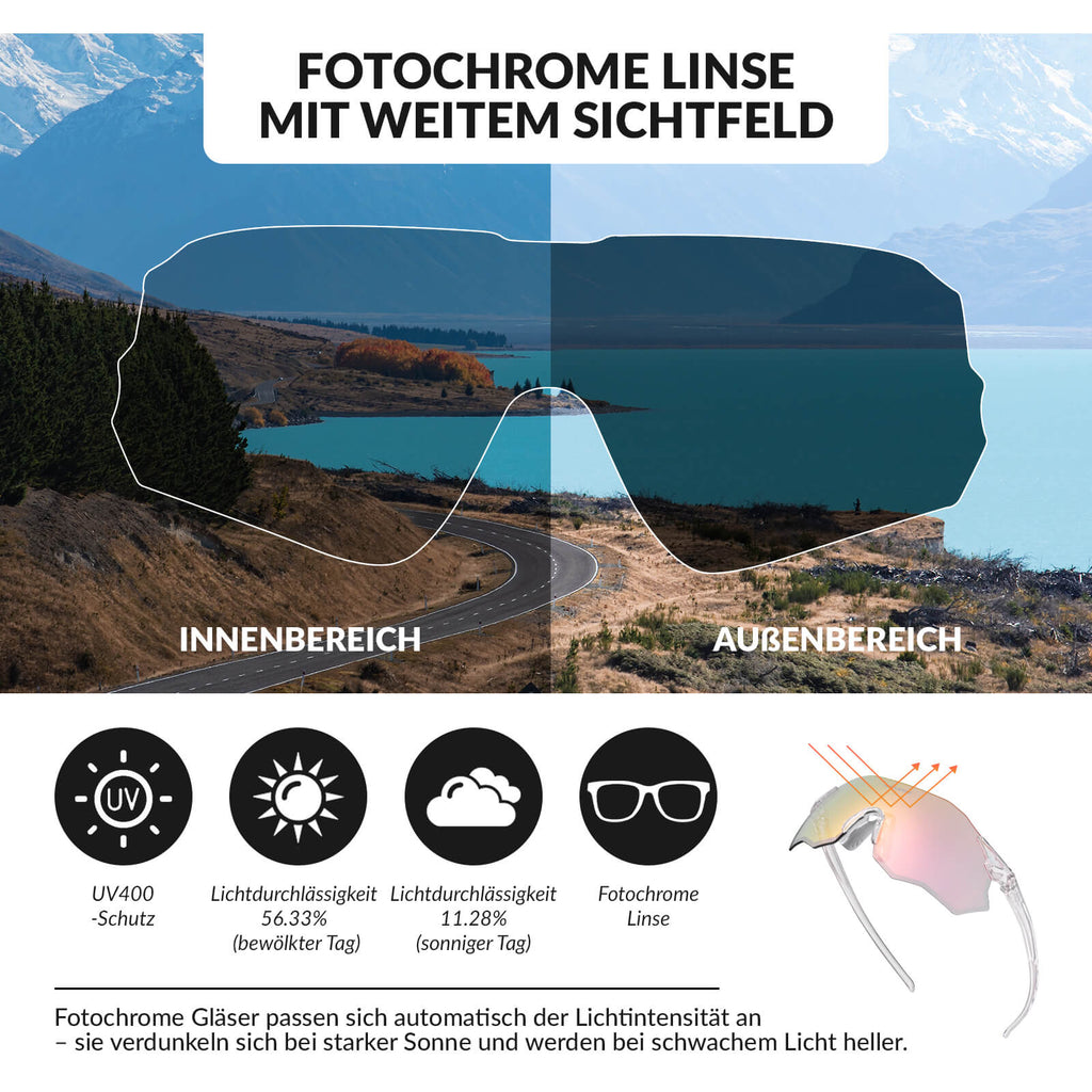 Fahrradbrille Selbsttönend UV400-Schutz Ohne Rahmen -SWIFT