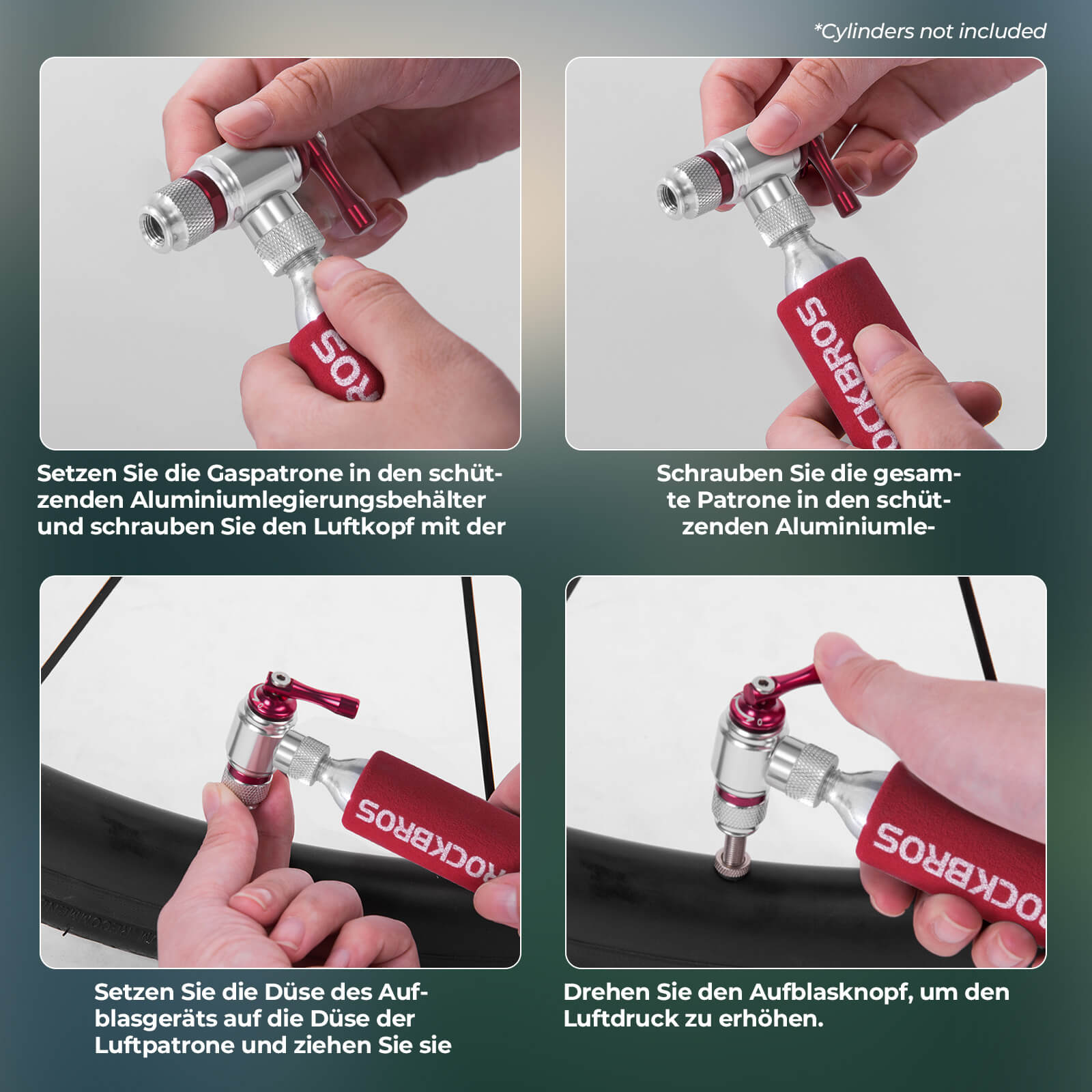 ROCKBROS Fahrradpumpe CO2 Inflator Fahrrad Minipumpe Presta & Schrader Ventil