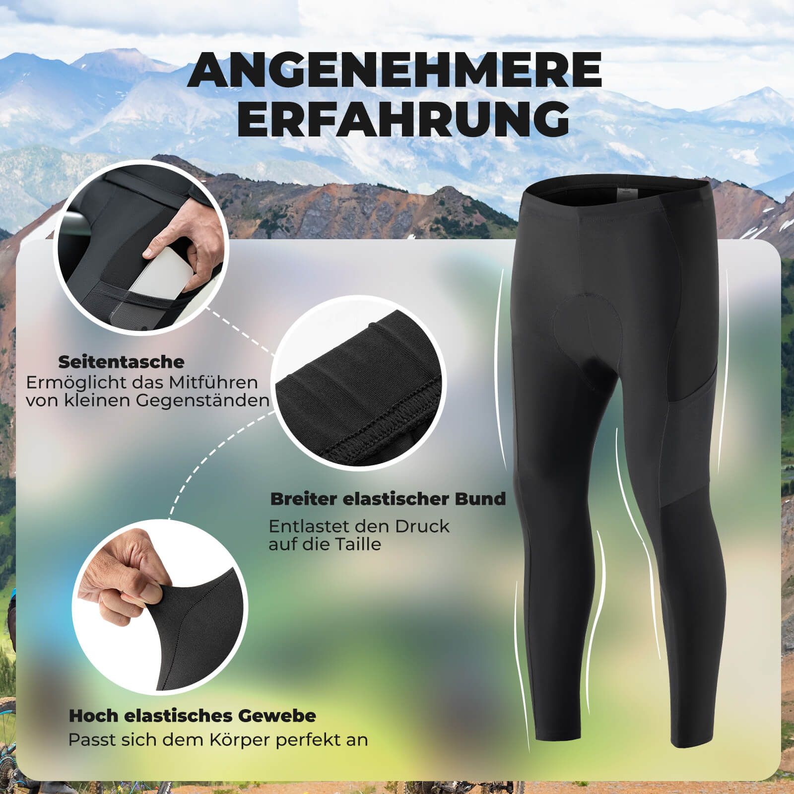 ROCKBROS Herren Fahrradhose Lang Gepolstert Elastisch Atmungsaktiv