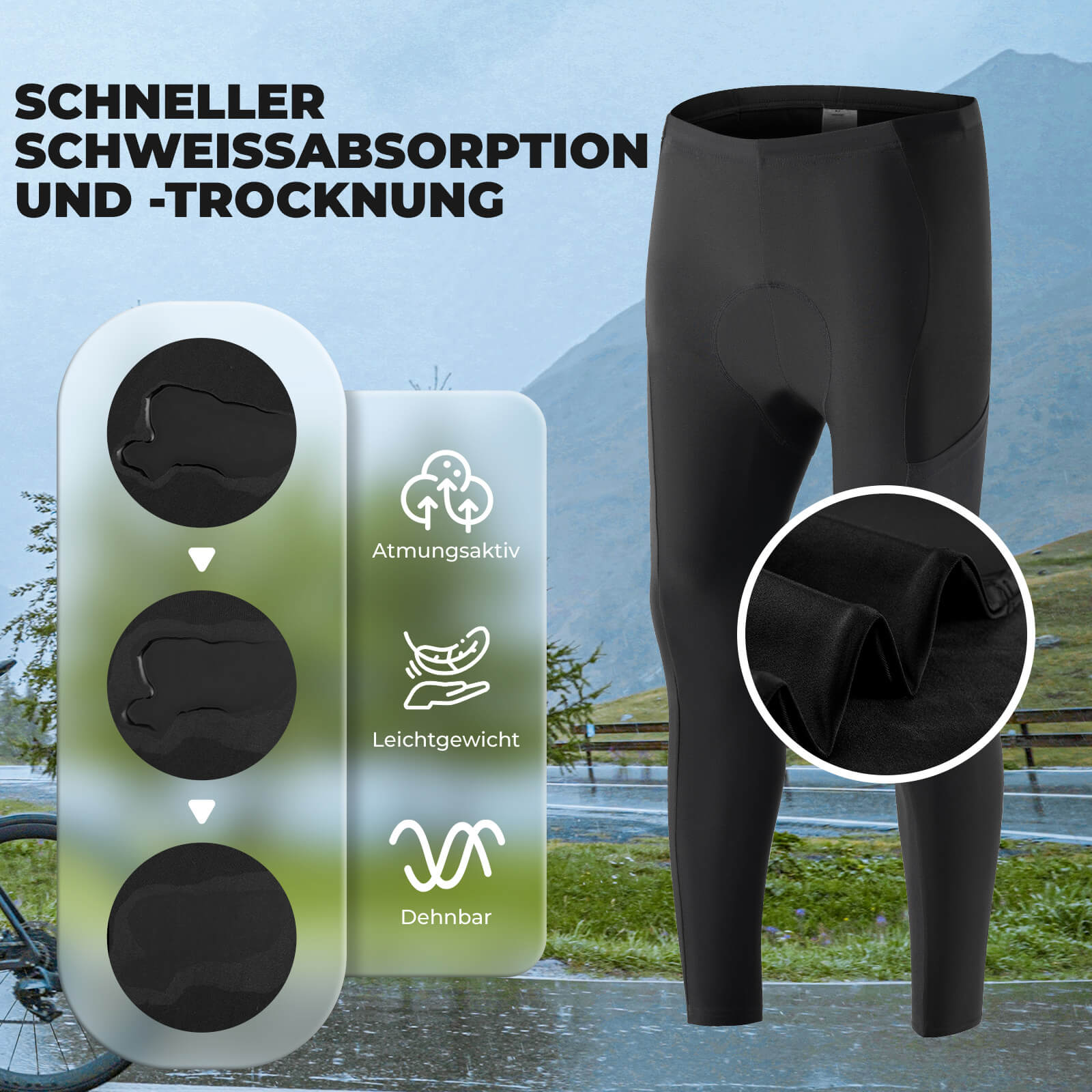 ROCKBROS Herren Fahrradhose Lang Gepolstert Elastisch Atmungsaktiv