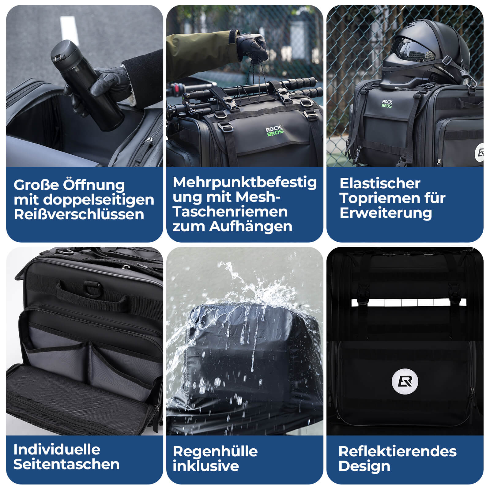 ROCKBROS Motorradtasche mit Regenshutz Gepäcktasche Reisetasche Faltbar 43-50L