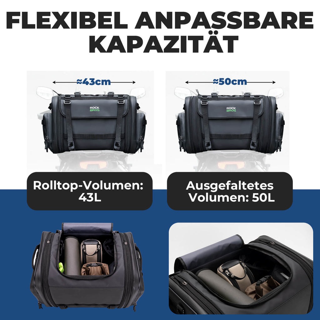 ROCKBROS Motorradtasche mit Regenshutz Gepäcktasche Reisetasche Faltbar 43-50L