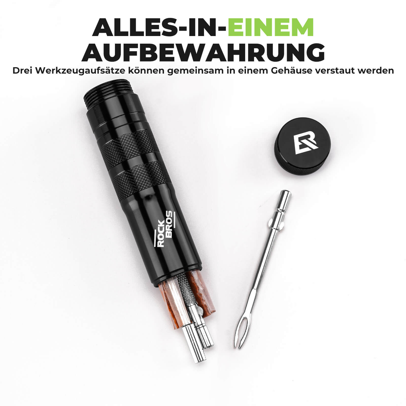 Tubeless Reifenpannenset mit Gummistopfen, Aluminiumgehäus, Griff