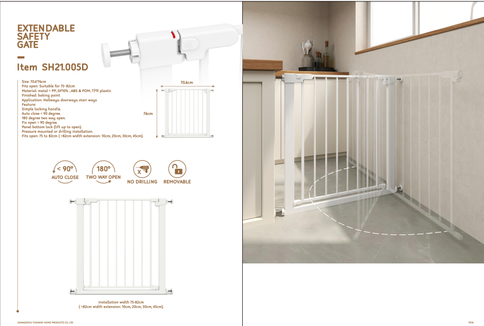 Sicherheitsgitter für Kinder & Haustiere – Türschutzgitter ohne Bohren – Metall – 74,5 cm breit