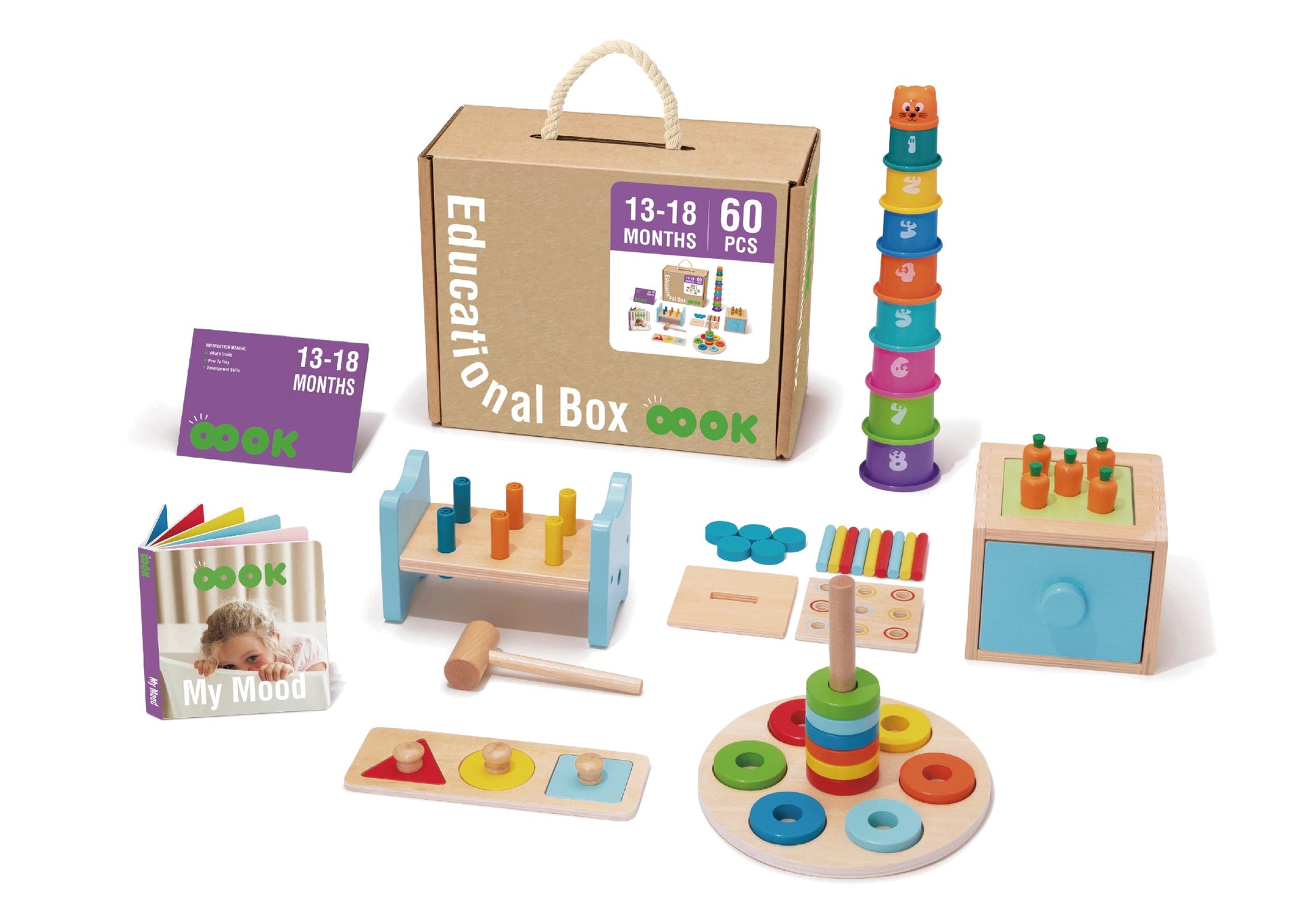 Montessori Educational Box, 13-18 Monate, 6-in-1, Lernspielzeug für Kleinkinder
