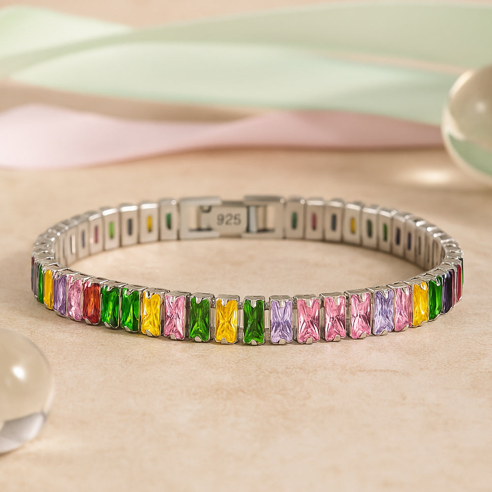 Armband aus 925er Sterling-Silber, Tennisarmband mit buntem Zirkonia, 18cm