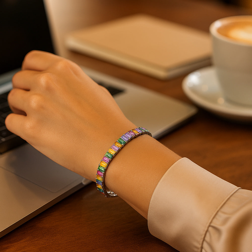 Armband aus 925er Sterling-Silber, Tennisarmband mit buntem Zirkonia, 18cm