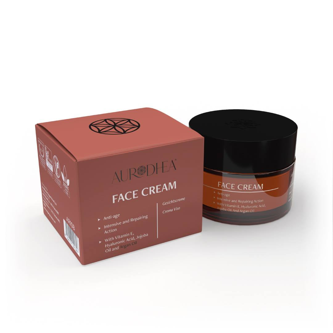Aurodhea Gesichtscreme mit Arganöl Tiegel und Verpackung Anti-Aging Pflege 50ml – EXCITELUXURY
