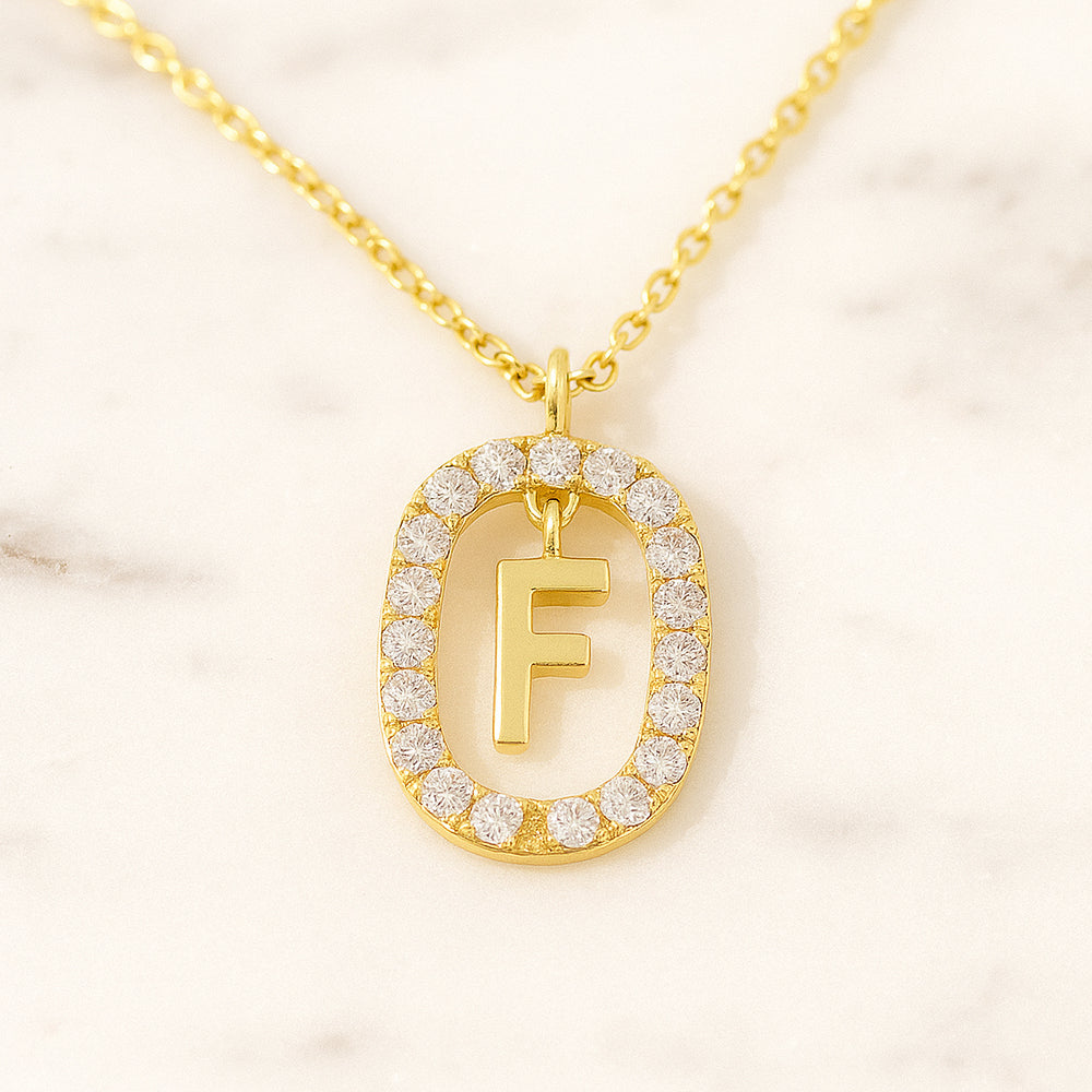 Kette mit Anhänger aus 925er Sterling-Silber, verschiedene Buchstaben im Strasskreis, 45cm