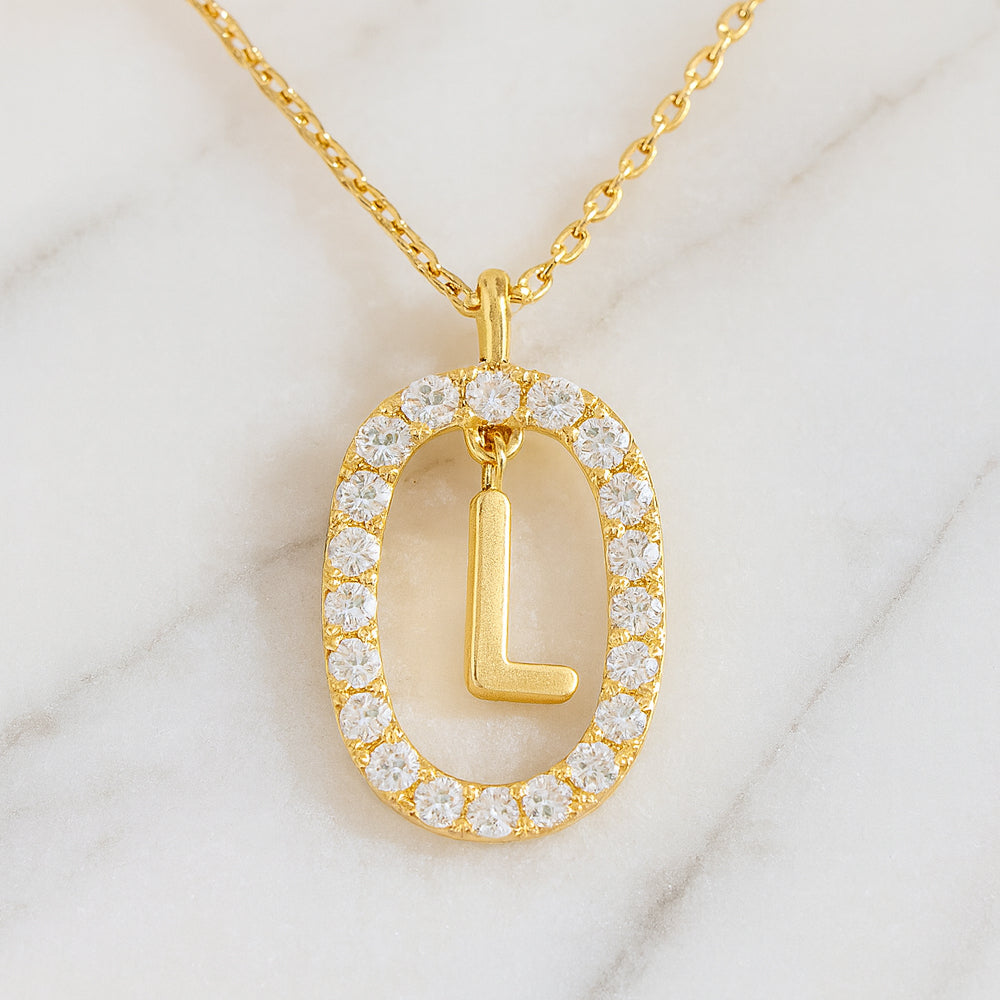 Kette mit Anhänger aus 925er Sterling-Silber, verschiedene Buchstaben im Strasskreis, 45cm