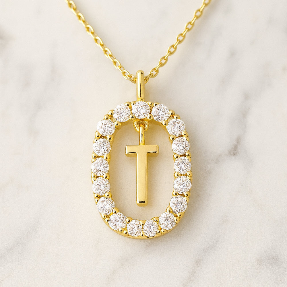 Kette mit Anhänger aus 925er Sterling-Silber, verschiedene Buchstaben im Strasskreis, 45cm