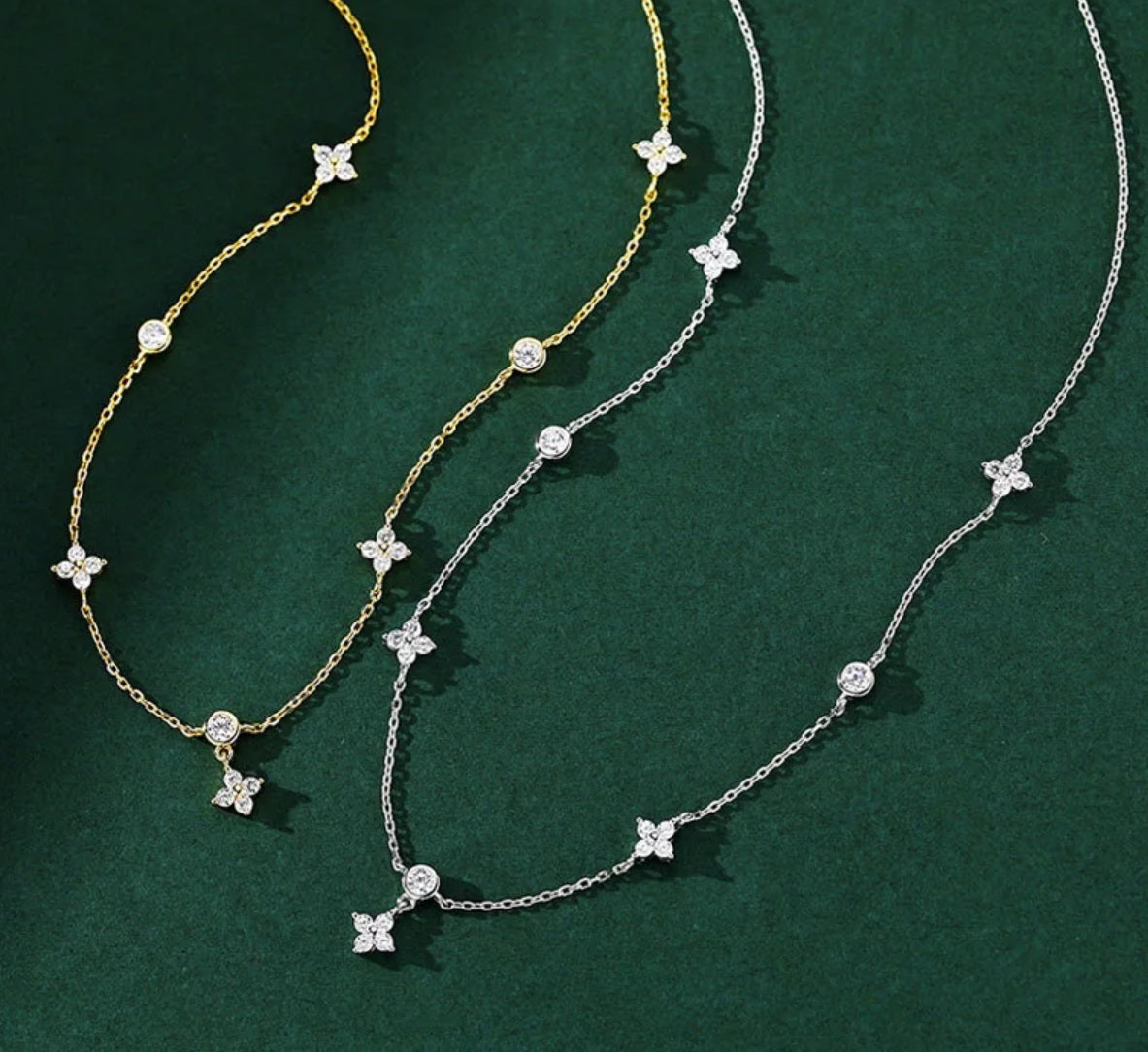 Kette mit Anhänger aus 925er Sterling-Silber, vierblättrige Blume, 45cm