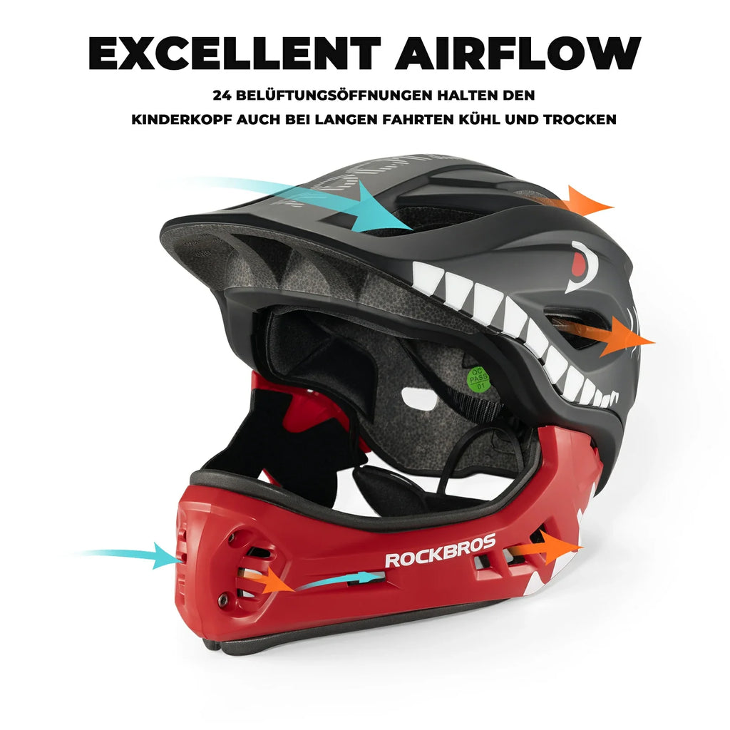 ROCKBROS Kinderhelm Cartoon Integralhelm mit abnehmbarem Kinnschutz